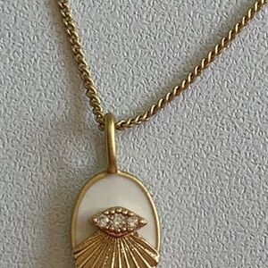 Gold and Cream Sunburst Pendant Necklace, gold plated